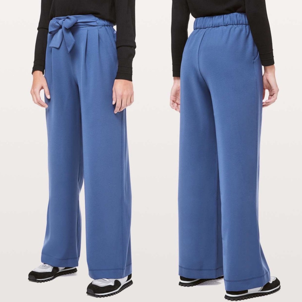 Lululemon Noir Pants‎ Woven Gatsby Blue Womens Sz 4 Wide Leg W5BIPS Wrinkle Free